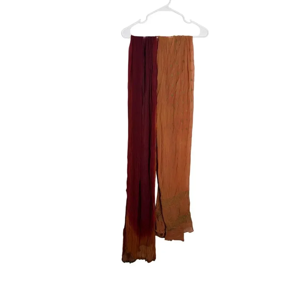 Woman Lot 2 Dupatta Scarves Maroon Orange Crinkled Chiffon Ethnic Wrap Size OS